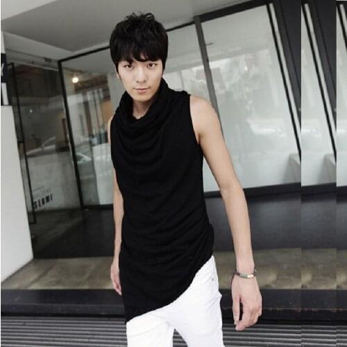 2019 men Male T-shirt mens clothing non-mainstream heap turtleneck pleated irregular slim t-shirt plus size singer costumes