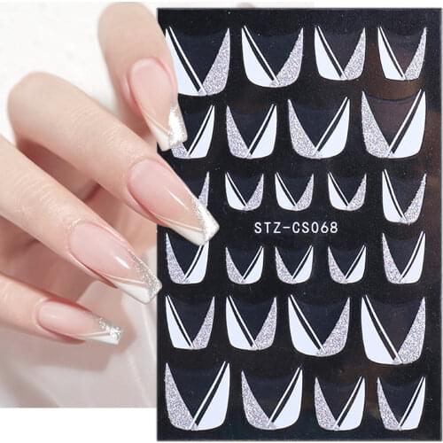 3D Stickers Sliders on Nails White Edge French Nail Art Decorations Decals Glitter Powder Laque Wrap All For Manicure NFSTZCS068