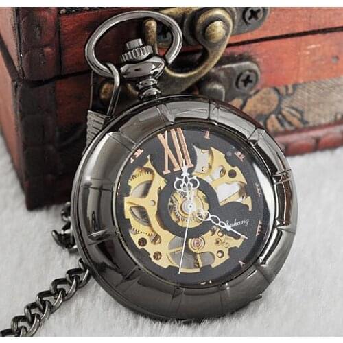 5pc/lot Antique Analog Steampunk Luxury Design Mechanical Pocket Watches Fashion Men Skeleton Watch PJX1031