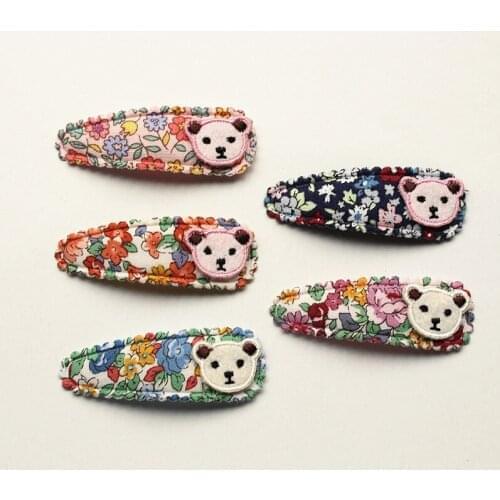 5pcs/lot Cartoon Bear Head Shape Modish Girls Korean Flower Cloth Printing Girl Hair Clip Kid BB Hairpin Animals Cute BB Clips