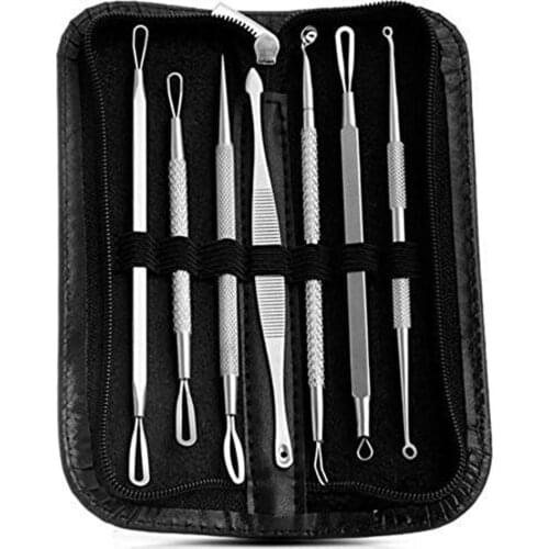 7-12pc Blackhead Remover Needles Tool Black Dot Pimple Treatment Squeezing Acne Extractor Spoon Tools Face Comedone Pore Cleaner
