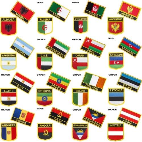 Albania Algeria Afghanistan Montenegro National Flag Embroidered Iron on Patches for Clothing Metal badges DIY Saw on Patches