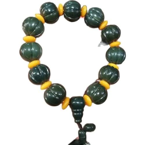 China Hand-Carved Natural Jade Hand-String Blue Jade Balls Bracelet Beads