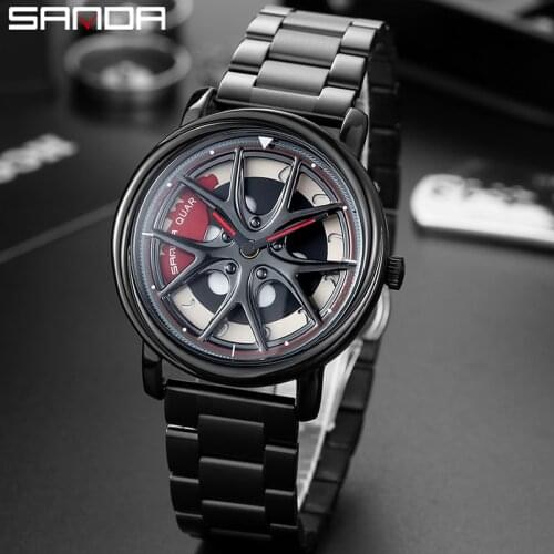 Men Watch Personality Car Wheel 360 Degree Rotating Dial Waterproof Quartz Man Wristwatch SANDA Top Brand Male relogio masculino