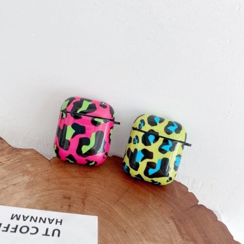 For Airpods Case Neon Green Leopard Print Cases for Airpods Pro 1 2 Liquid Fluorescence Hot Pink Silicone Hook Cover Air Pods 2