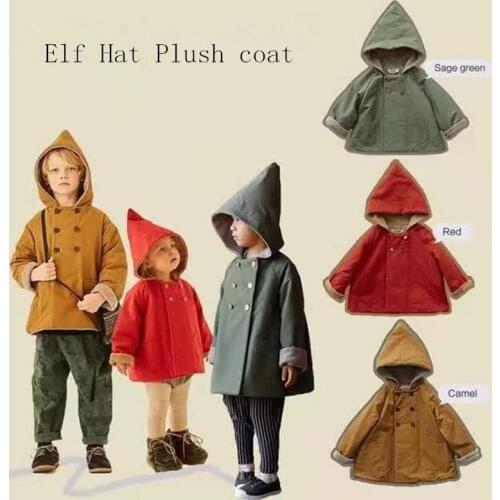 Childrens Hooded Coat winter Korean Plush windbreaker boys and girls fairy hat jacket late autumn early winter warm coat