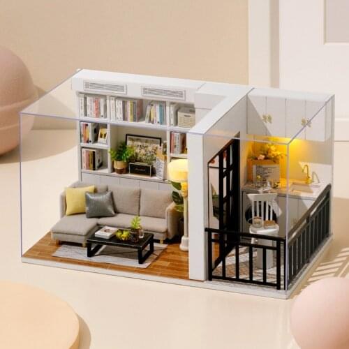 DIY Wooden Dollhouse Villa Study Room 3D Doll Houses Miniature Furniture With LED Assemble Toys Children Christmas Gift Casa