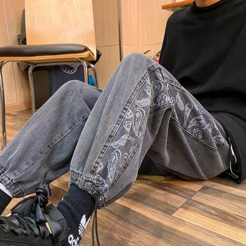 Fashion Jeans Spring 2021 New High Street Cashew Flower Straight High Waist Loose Denim Pants streetwear pantalones