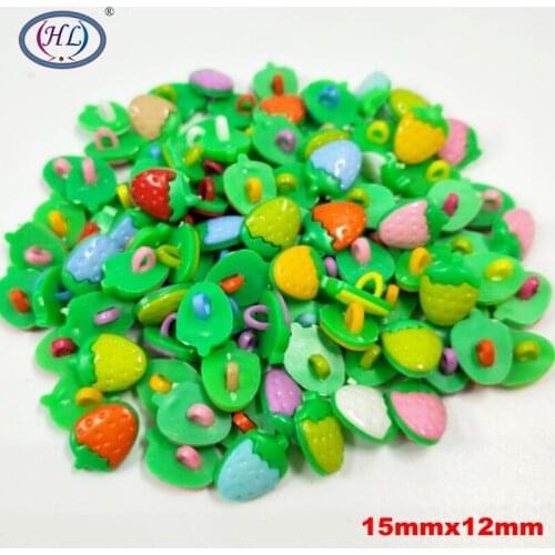 HL 15mmx12mm 50/100PCS Mix Color Shank Strawberry Plastic Buttons Childrens Clothing Garment Sewing Accessories DIY Crafts