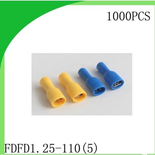 Good quailty Brass 1000 PCS FDFD1.25-110(5) cold-pressure terminal Fully insulated female connector Electrical Crimp Terminal
