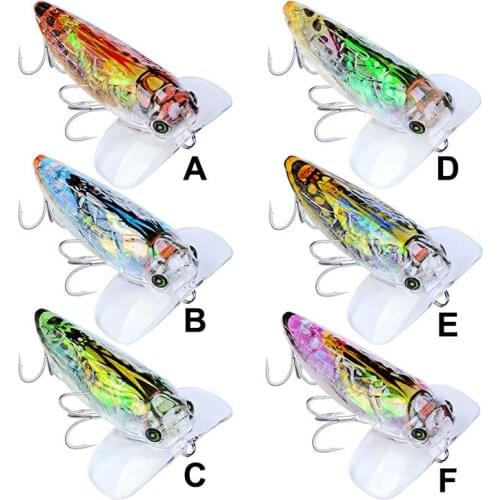 6pcs/set Artificial Cicada Popper ABS Plastic Hard Bait 5.5cm/8.5g Wobblers Reflective Bionic Bait 8#With Sharp Hook 3D Eyes