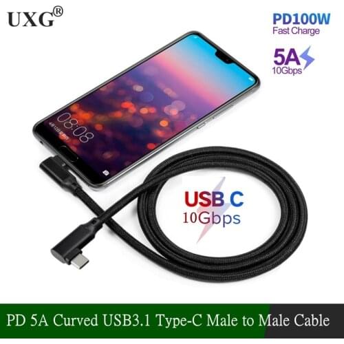 90 Degree 3M 5M PD 5A Type C 4K 60HZ Cable USB-C USB3.1 Gen 2 10Gbps Fast Charging Cord For Macbook Pro SAMSUNG S20 Ultra QC 4.0