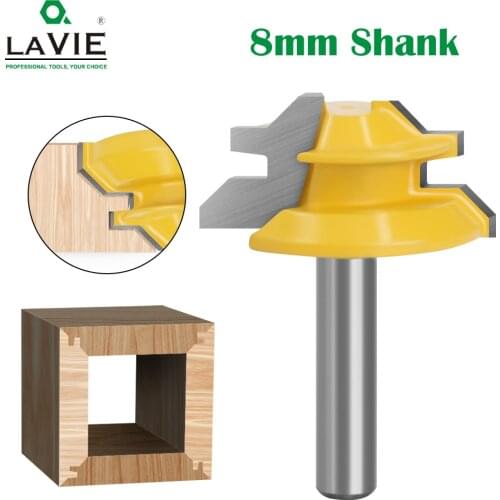LA VIE 1PC 8mm Shank 45 Degree Small Lock Miter Router Bit Mortise Tenon Knife 3/4" Stock Woodworking Carbide End Mill MC02011