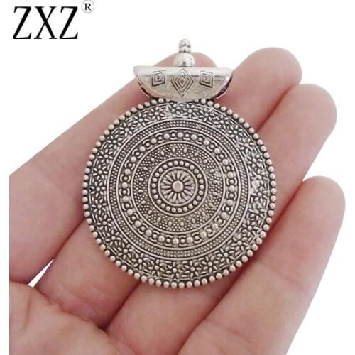 ZXZ 5pcs Round Flower Charms Pendants Bohemia Style For DIY Necklace Jewelry Making Findings 53x40mm