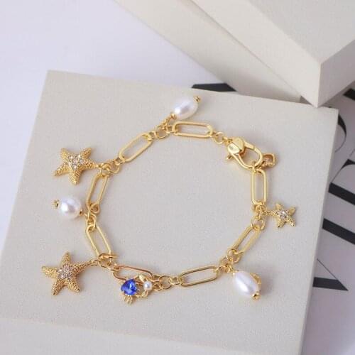 Sea star series small fresh three-dimensional starfish crab fresh water pearl pendant sweet bracelet girl