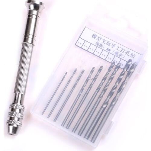 Mini Manual Aluminum Hand Drill With Keyless Chuck +10pcs Twist Micro Drill Bit Woodworking Drilling Rotary Tools