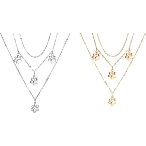 Multilayer Necklace Cute Animal Cat Claw Foot Print Pendant Long Money Three Layer Necklace
