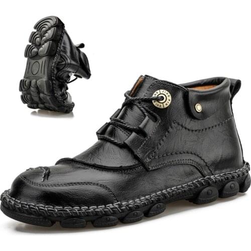 2021 New Men Ankle Boots Spring Autumn Winter Mens Boots Comfortable Outdoor Male Boots Genuine Leather Casual Shoes Size 39-48