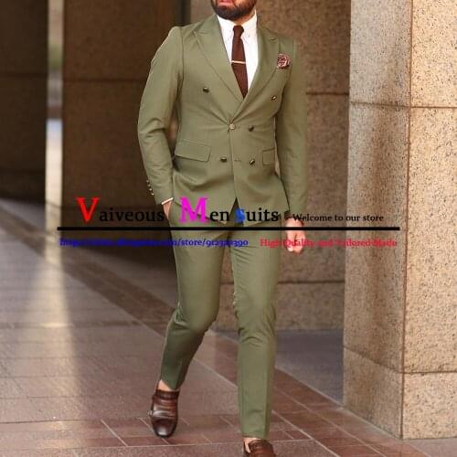 Men Office Suits Army Green Casual Business Wedding Suits For Men Best Man Blazer Groom Tuxedos Slim Fit Costume Homme 2 Pieces