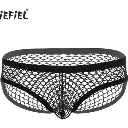 IEFiEL Men Lingerie Breathable See Through Fishnet Sexy Panties Exotic Briefs Low Rise Bulge Pouch Bikini Sissy Briefs Underwear