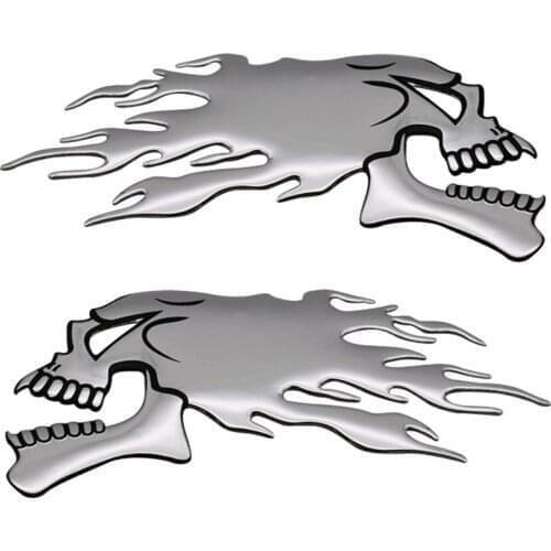 2Pcs/Pair 3D Chrome Ghost Skull Head Auto Motorcycle Car Sticker Emblem Decals For Haley Honda Yamaha Kawasaki Suzuki 14.5x5.5cm