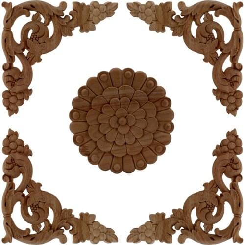 Woodcarving Decal Pretty Patterns Wood Appliques Carved Miniatures Wooden Figurine Crafts Furniture Window Home Decor DIY