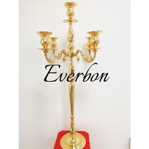 New style 98 cm Tall 5-arms Metal Gold Crystal Candle Holder Wedding Candelabra Table Centerpiece Event Road Lead Candle Stand