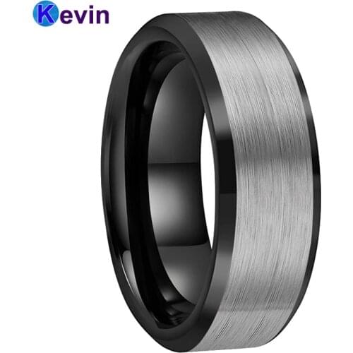 Men Women Black Ring Tungsten Carbide Wedding Band Beveled Brushed Finish 6MM 8MM Comfort Fit