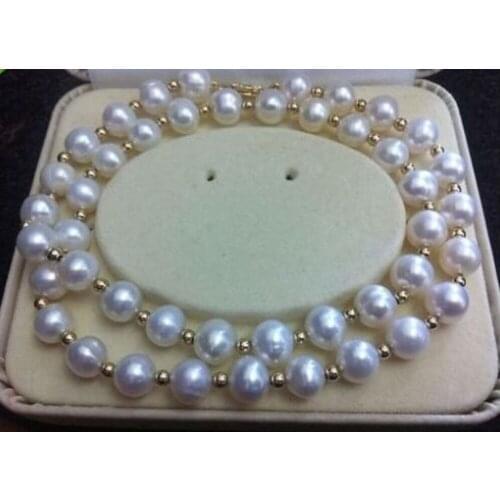 VERY CHARMING AAA+ 9-10MM AKOYA WHITE NATURAL PEARL NECKLACE 18iNCH 14K