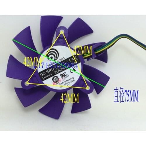 Original graphics card cooling fan diameter 75MM pitch 42MM PLA08015S12HH 12V 0.35A 128015-SH2 EP 0.40A