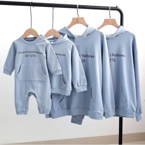 Autumn Famliy Clothes Cotton Father Mother Cute Seawters Dad Mom & Me Blue Casual Cartoon Baby Rompers Family Matching Clothes