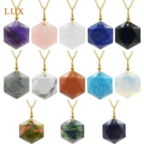 Natural Six-Pointed Star Pendants Necklace Gold Charm For Necklace Labradorite Amethyst Jewelry Handmade Healing Stone For Women