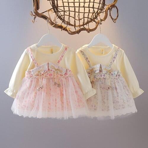 Sweet Girls Kids Princess Dress Spring Autumn Children Baby Infants Long Sleeve Bow Flora Mesh Dresses Vestidos S13005