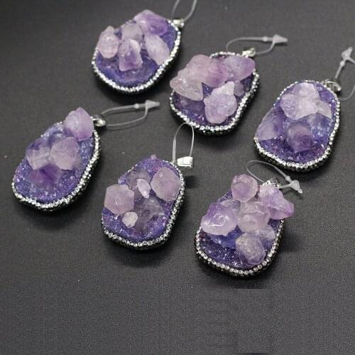 Natural Stone Amethyst Pendant Oval shape Crystal cluster Exquisite Charm for Jewelry Making DIY Necklace Earrings Accessories