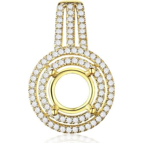HELON 6-7mm Round Solid 14K Yellow Gold AU585 Natural Diamonds Semi Mount Pendant Setting For Women Party Fine Jewelry Pendant