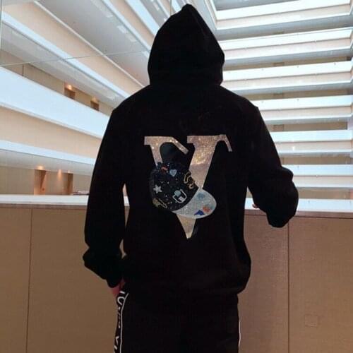 European Popular Design Hot Diamond Letters Fashion Retro Winter Mens Hoodie Oversized Warm Pullover Tops