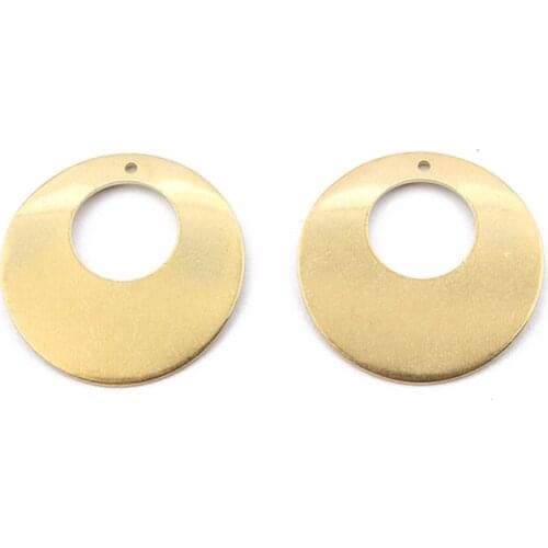 30pcs Raw Brass Hollow Round Stamping Blank Disk Charms Pendants Connector For Earrings Necklace DIY Jewelry Findings Making