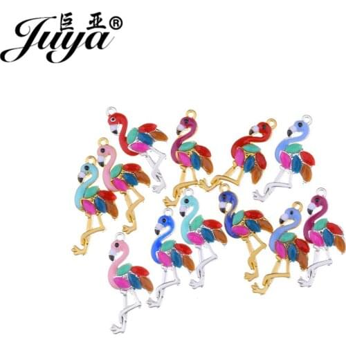 10PCS Colorful Enamel Flamingo Charms Earrings Pendants DIY Jewelry Making For Animal Necklace Bracelet Alloy Crafts Findings