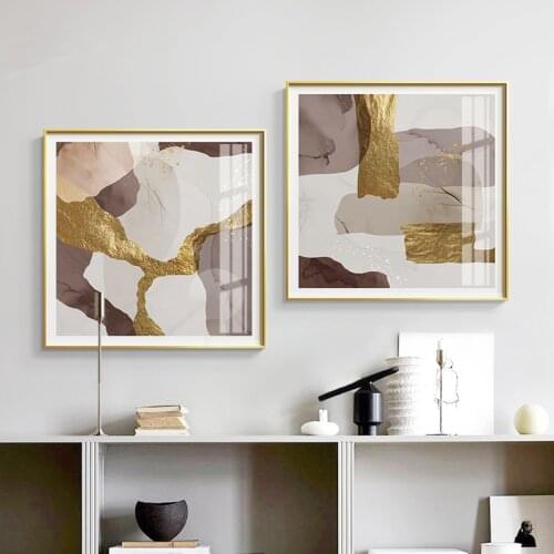 Luxury Brown Gold Foil Canvas Painting Wall Art Marble Nordic Posters and Prints Abstract Picture for Living Room Home Design