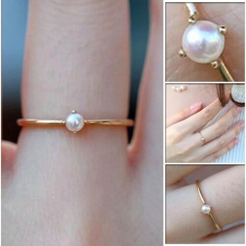 Gold Thin Finger Rings Female Engagement Rings Bead Jewelry Anillos Dropshipping GIFT Dainty Imitation Pearl Rings For Women