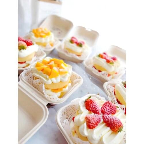 Net red bento cake box hand-painted love sugar cane pulp environmentally friendly hamburger fruit naked cake box packaging box