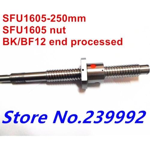 SFU1605 250mm Ball Screw set : 1pc ball screw SFU1605 L250mm+1pc SFU1605 ball nut cnc part BK/BF12 end processed