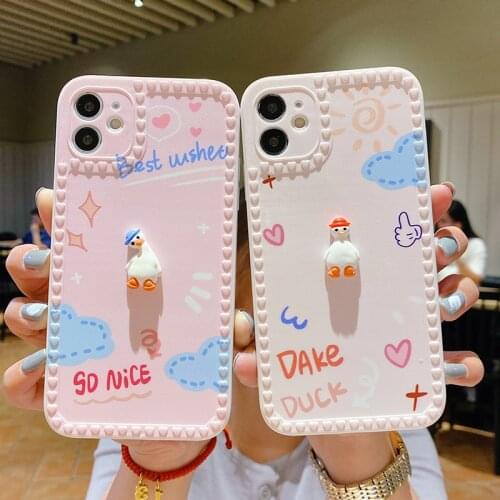 Cute Cartoon Duck Love Photo Frame Phone Case For iphone 12 11 Pro Max X XR XS Max 6 6S 7 8 Plus SE2020 Soft Silicone Back Cover