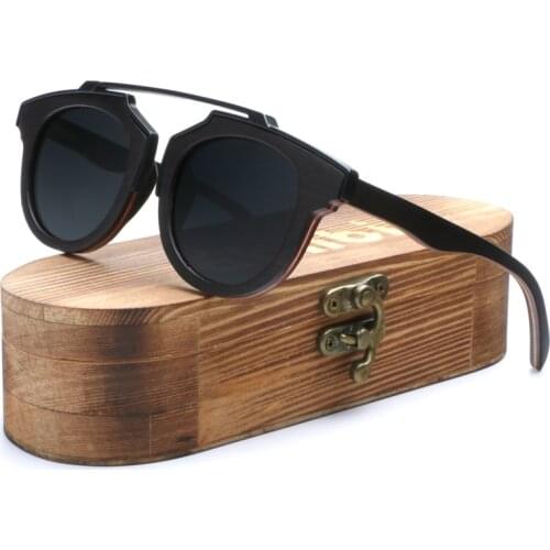 Ablibi Mens Skateboard Ebony Wood Sunglasses Men Polarized Bamboo Wooden Sun Glasses oculos de sol feminina in Wood Box