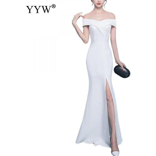 Off Shoulder Evening Dress Girls Wedding Party Dress Prom Gown Long Zipper Sexy Robe De Soiree Side Slit Elegant Club Vestidos