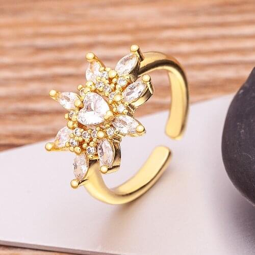 Charm Gold Color CZ Open Ring for Women Copper Zircon Wedding Party Rings Adjustable Jewelry Factory Wholesale Dropshipping