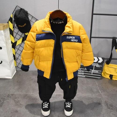 Winter Toddler Boys Clothes Sets Kids Padded Jacket , Thickening T-Shirt and Plush Pants 3pcs Outfit Children Suit 2-6years