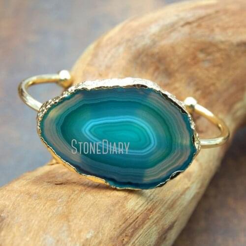 10Pcs Fashion Teal Agates Bangle Gold Color Irregular Shape Bangle Adjustable BM14647