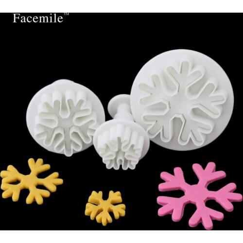 3pcs/set Christmas Snowflake Plunger Mold Cake Decorating Tool Cake Cookie Cutters Fondant Sugarcraft Cutter