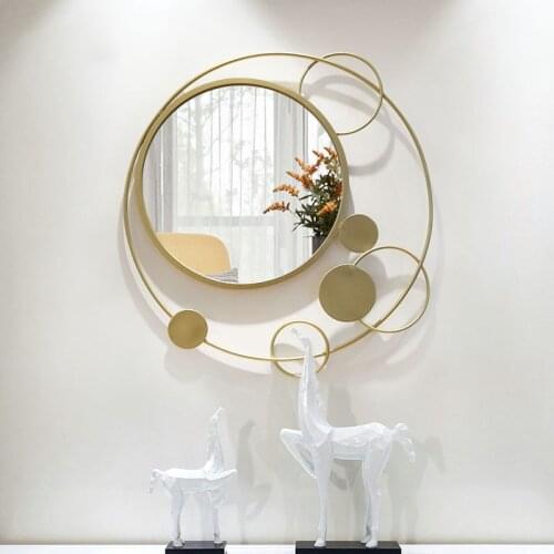 American Three-dimensional Creative Porch Mirror Decoration Wall Hanging Wall Living Room Mirror Gold Frame Wrought Iron Mirror